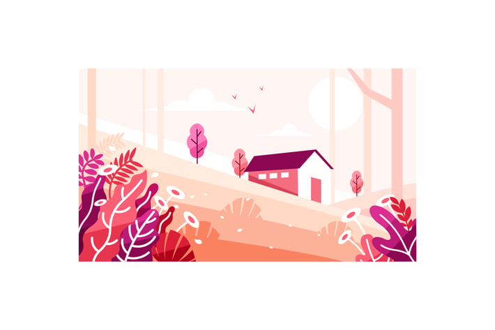 Beautiful scenery with a house in the forest
