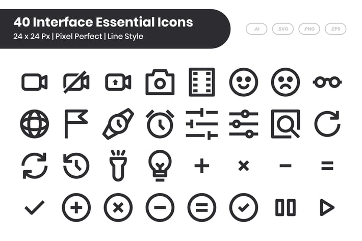40 Interface Essential Icons Set - Line