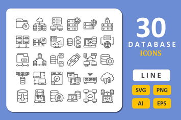 30 Database Icons - Line