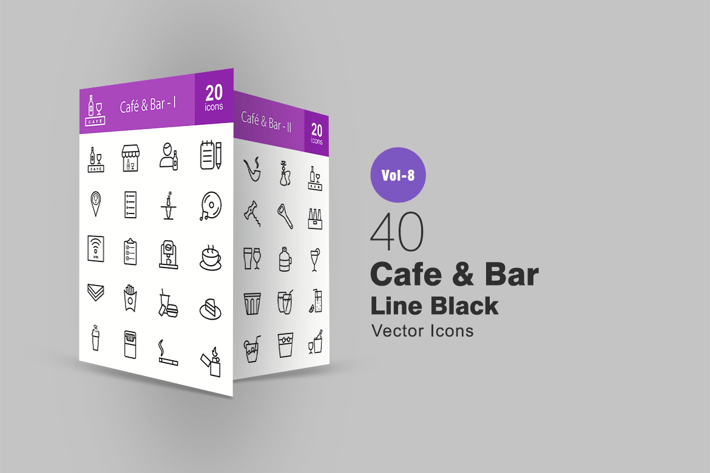 40 Cafe & Bar Line Icons