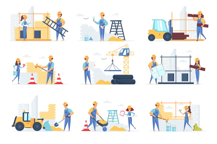 Builders People Character Situation Scenes