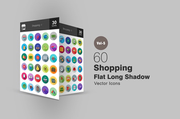 60 Shopping Flat Shadowed Icons
