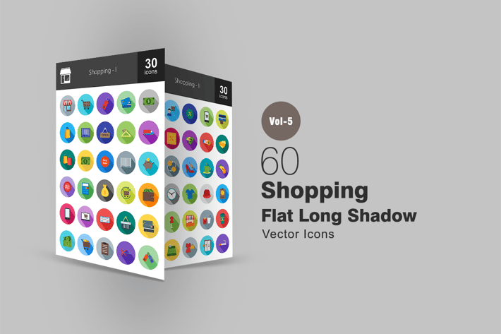 60 Shopping Flat Shadowed Icons