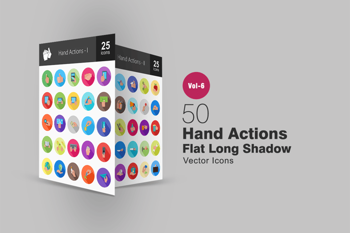 50 Hand Actions Flat Shadowed Icons
