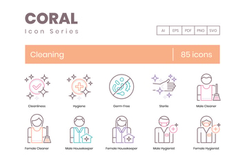85 Cleaning Line Icons