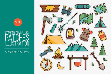 Outdoor Camping Adventure Patches Vector Vol.1