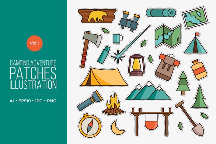 Outdoor Camping Adventure Patches Vector Vol.1