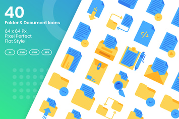40 Folder & Document Icons Set - Flat
