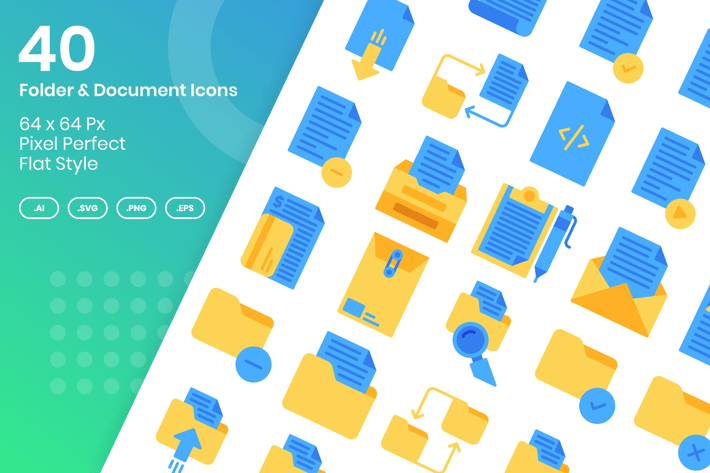 40 Folder & Document Icons Set - Flat