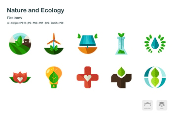 Nature and Ecology Flat Colored Icons