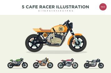 5 Vintage Cafe Racer Vector Illustration Set 2