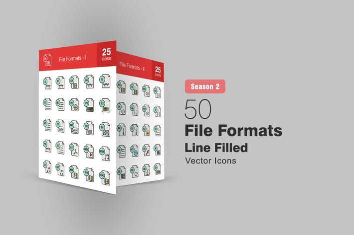 50 File Formats Filled Line Icons Season II
