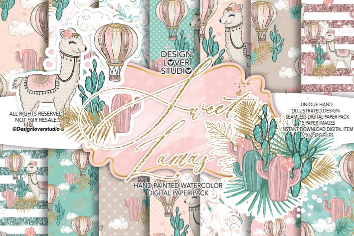 Sweet Lamas digital paper pack