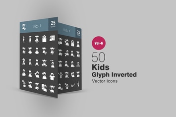 50 Kids Glyph Inverted Icons