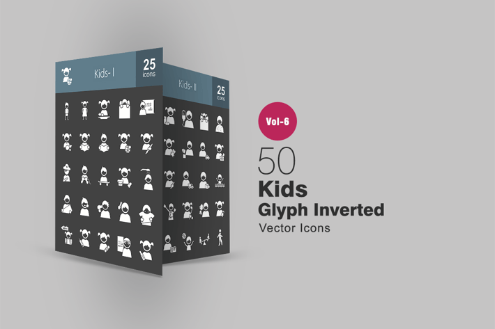 50 Kids Glyph Inverted Icons