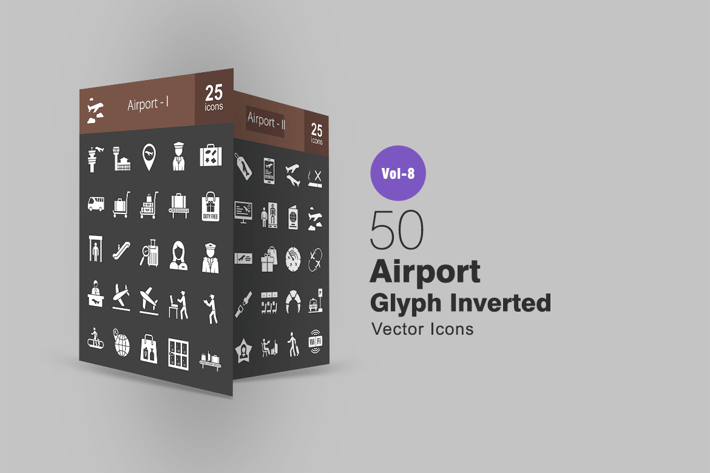 50 Airport Glyph Inverted Icons