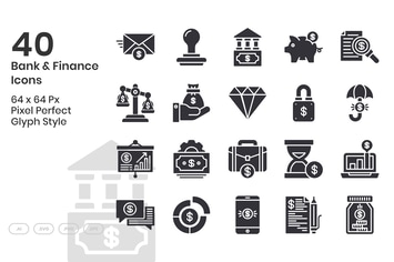 40 Bank & Finance Icons Set - Glyph