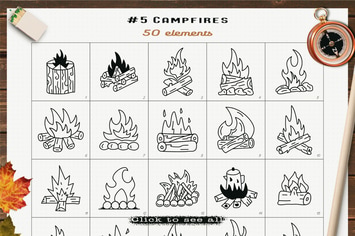 Campfires Icons Set Line Art Graphics Symbols