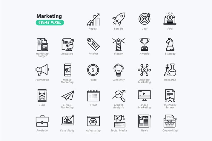 Thin Line Icons Set of Marketing