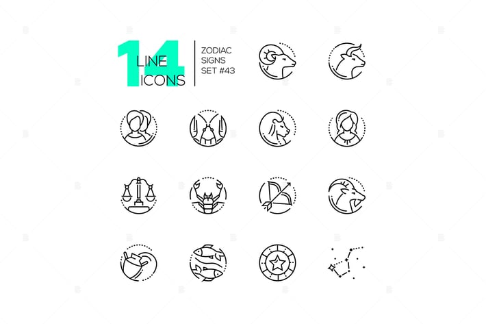 Zodiac signs - set of line design style icons