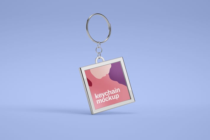 Square Metallic Keychain Mockup