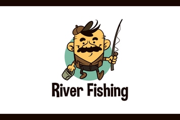 Cartoon Funny River Fishing Mascot Logo