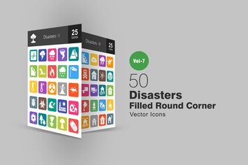 50 Disasters Filled Round Corner Icons