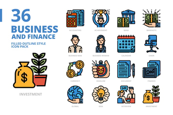 Business and Finance Filled Outline Style Icon Set