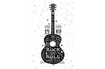 Illustration of vintage grunge label with guitar