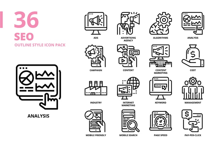 SEO Outline Style Icon Set