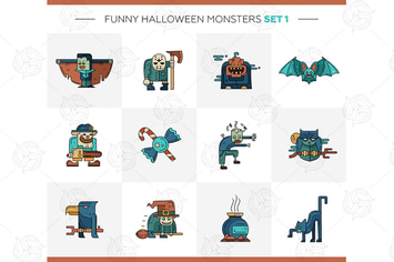 Halloween Monsters - vector flat design icons set