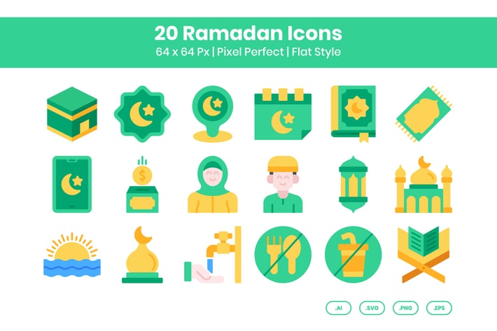 20 Ramadan Icons Set - Flat