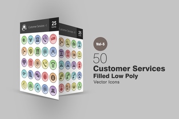 50 Customer Services Filled Low Poly Icons
