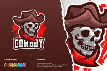Skull Cowboy Mascot Logo Template