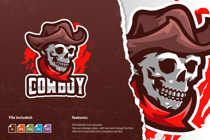 Skull Cowboy Mascot Logo Template