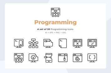 Basic line - 30 Programming Icons
