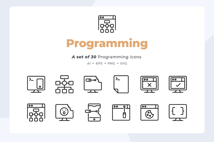 Basic line - 30 Programming Icons