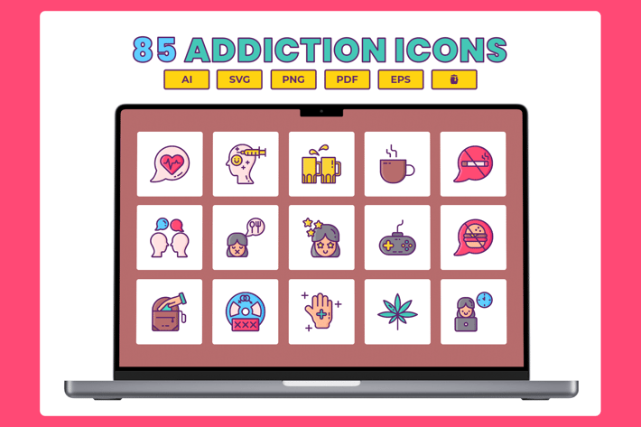85 Addiction Line Icons