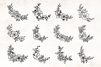 Floral Corner Border Elements - Flowers Vector