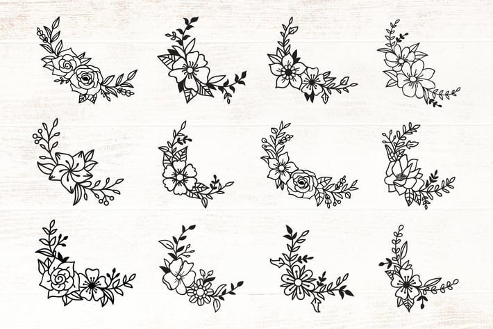 Floral Corner Border Elements - Flowers Vector