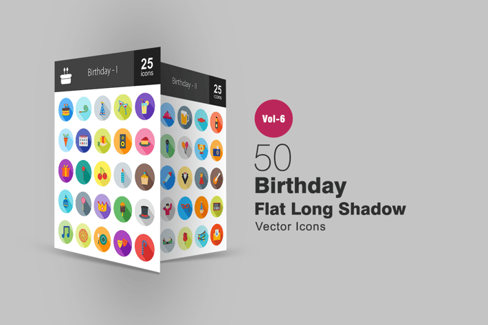 50 Birthday Flat Shadowed Icons