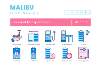 70 Personal Transportation Line Icons
