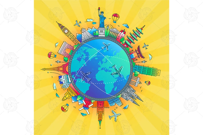 Around the World - flat design travel composition