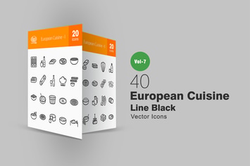 40 European Cuisine Line Icons