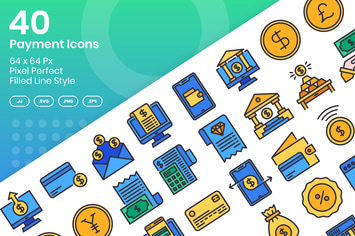 40 Payment Icons Set - Filled Line