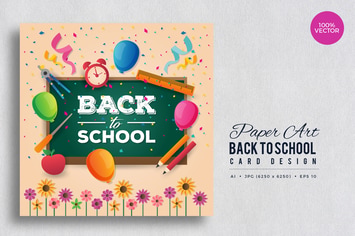Paper Art Back To School Vector Card Vol.1