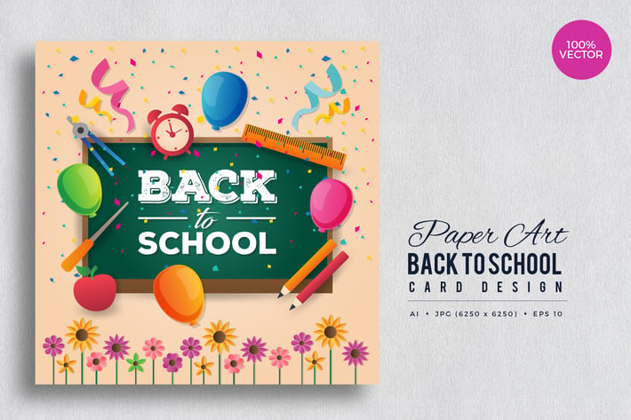Paper Art Back To School Vector Card Vol.1