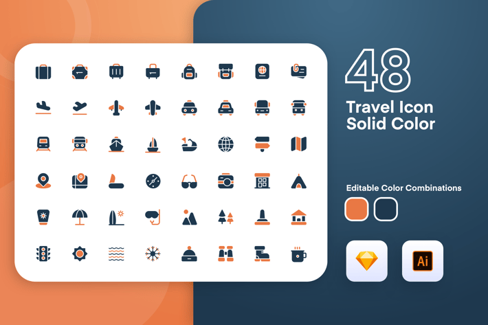 Travel Solid Color Icon Set