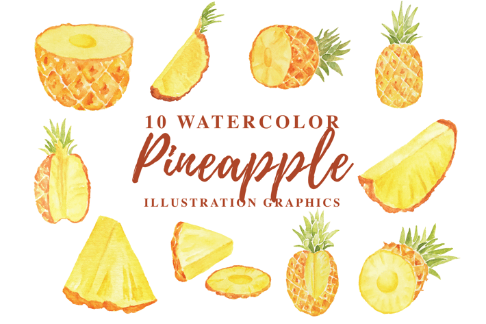 10 Watercolor Pineapple Illustration Graphics 