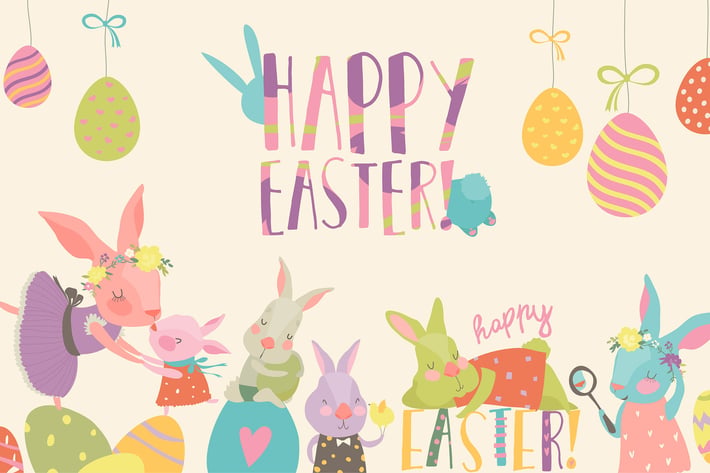 Vector cartoon illustration of cute rabbit 
